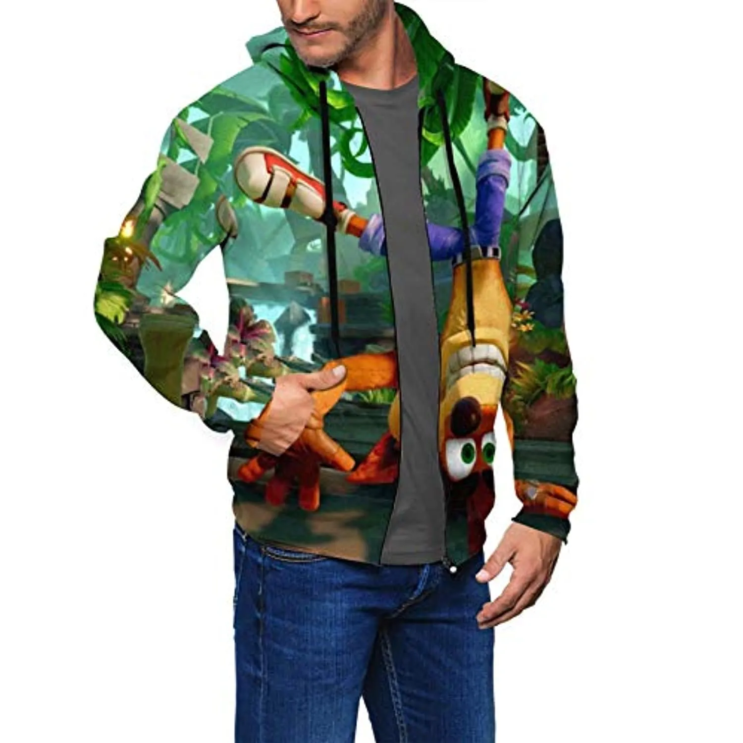 Crash Bandicoot Hoodies - Crash Bandicoot Mens 3D Print Hooded Zip Up Sweatshirt