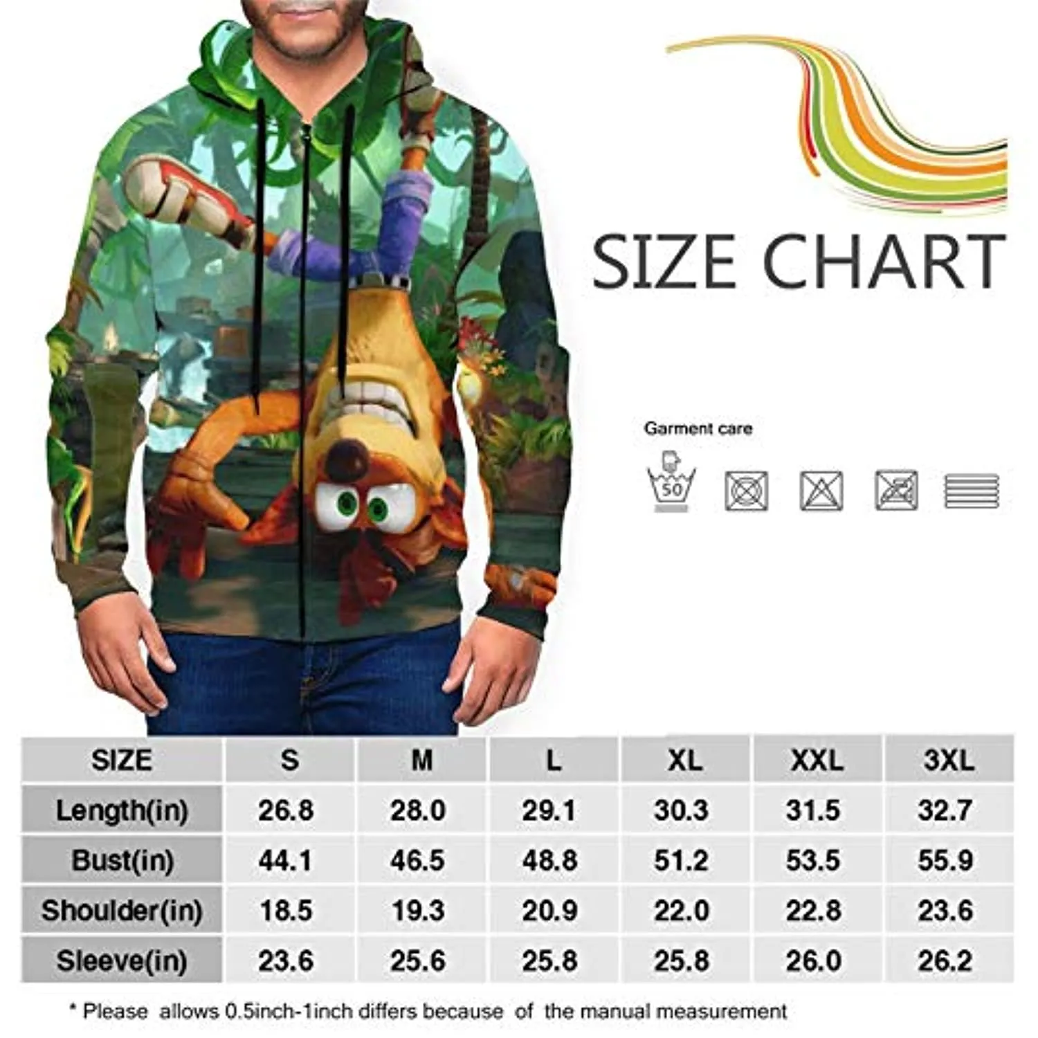 Crash Bandicoot Hoodies - Crash Bandicoot Mens 3D Print Hooded Zip Up Sweatshirt