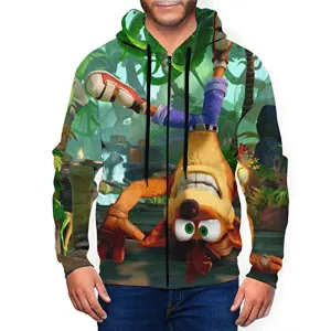 Crash Bandicoot Hoodies - Crash Bandicoot Mens 3D Print Hooded Zip Up Sweatshirt