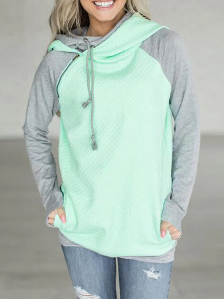 Fashion Casual Color Block Hooded Sweatshirt
