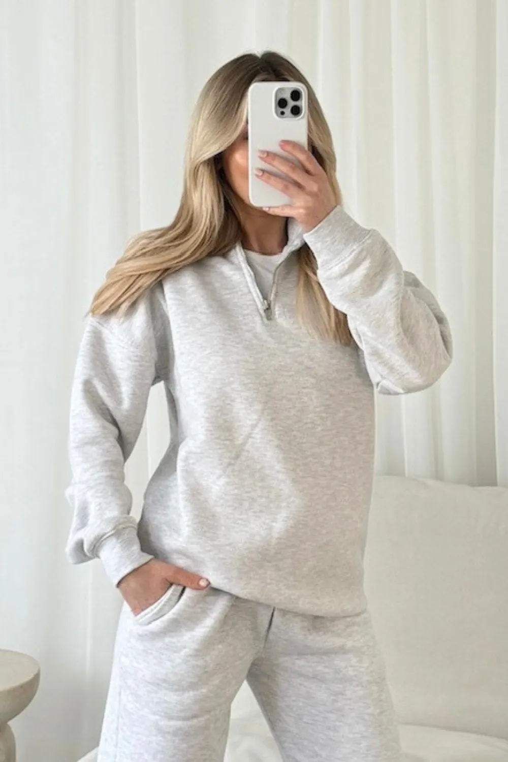 Glamify premium marl grey 3/4 zip sweatshirt