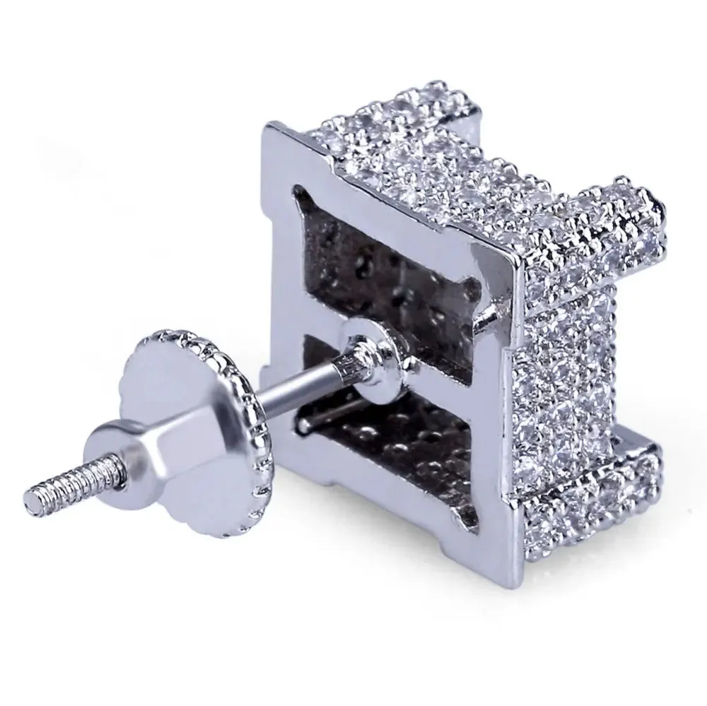 Iced Stud Earrings in White Gold