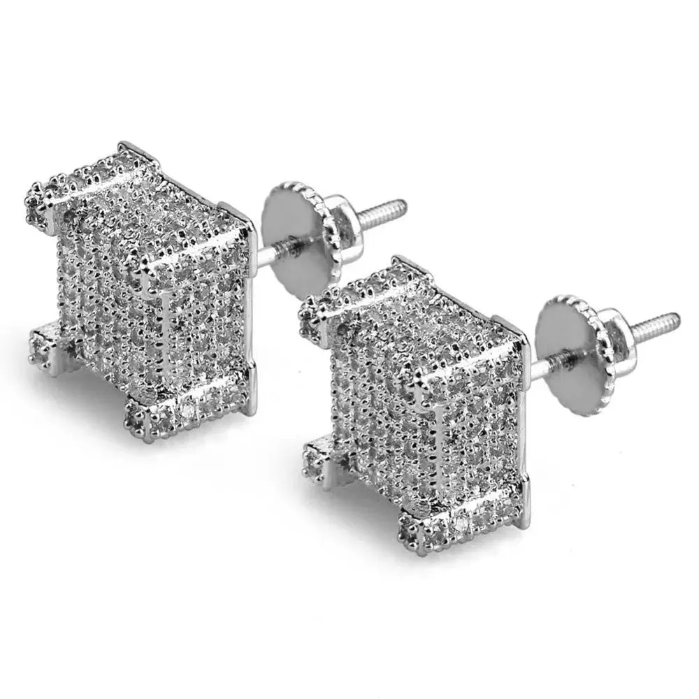 Iced Stud Earrings in White Gold