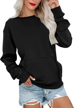 OPOIPIN Women's Fall Long Sleeve Crew Neck Sweatshirt Pullover Top with Pocket