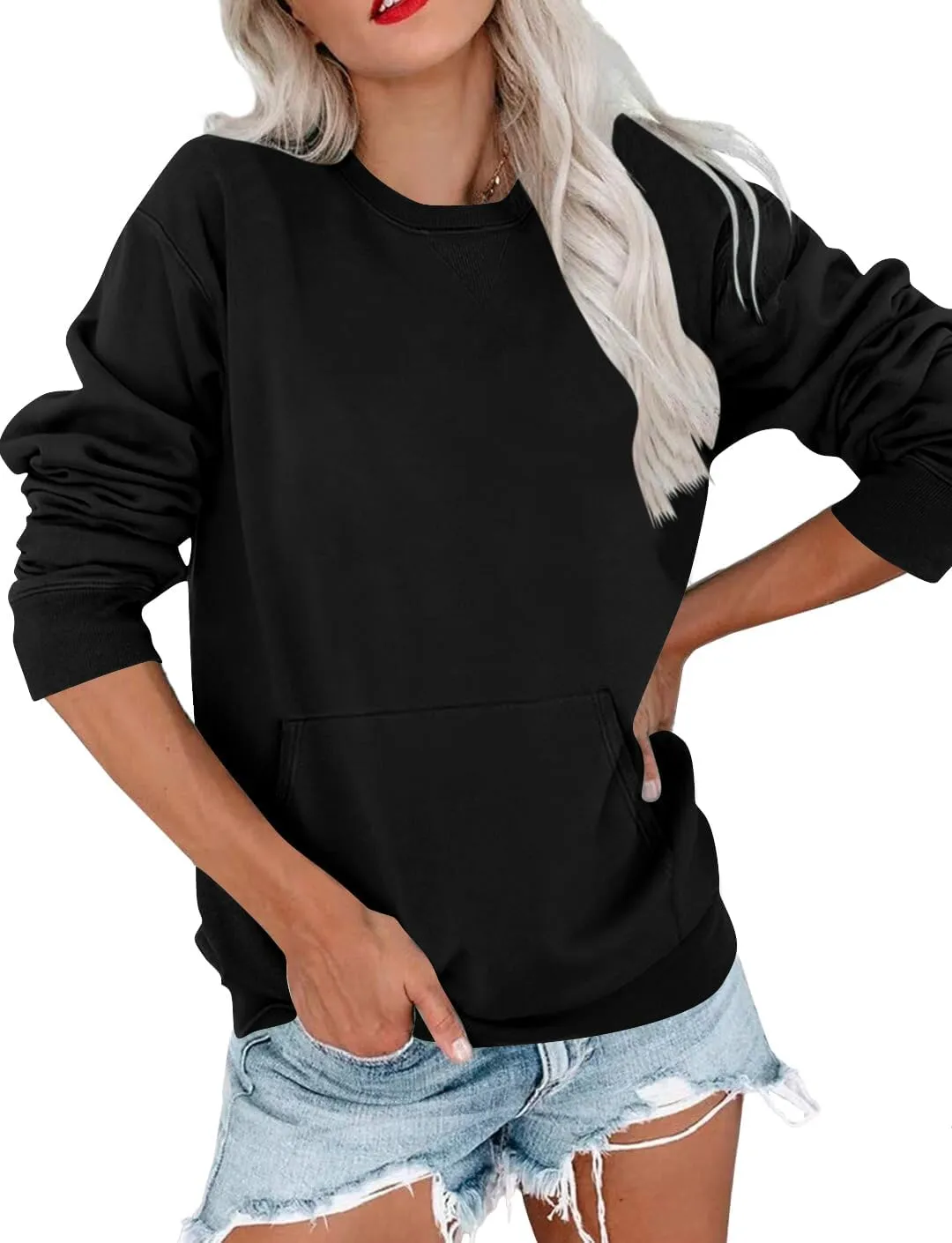 OPOIPIN Women's Fall Long Sleeve Crew Neck Sweatshirt Pullover Top with Pocket