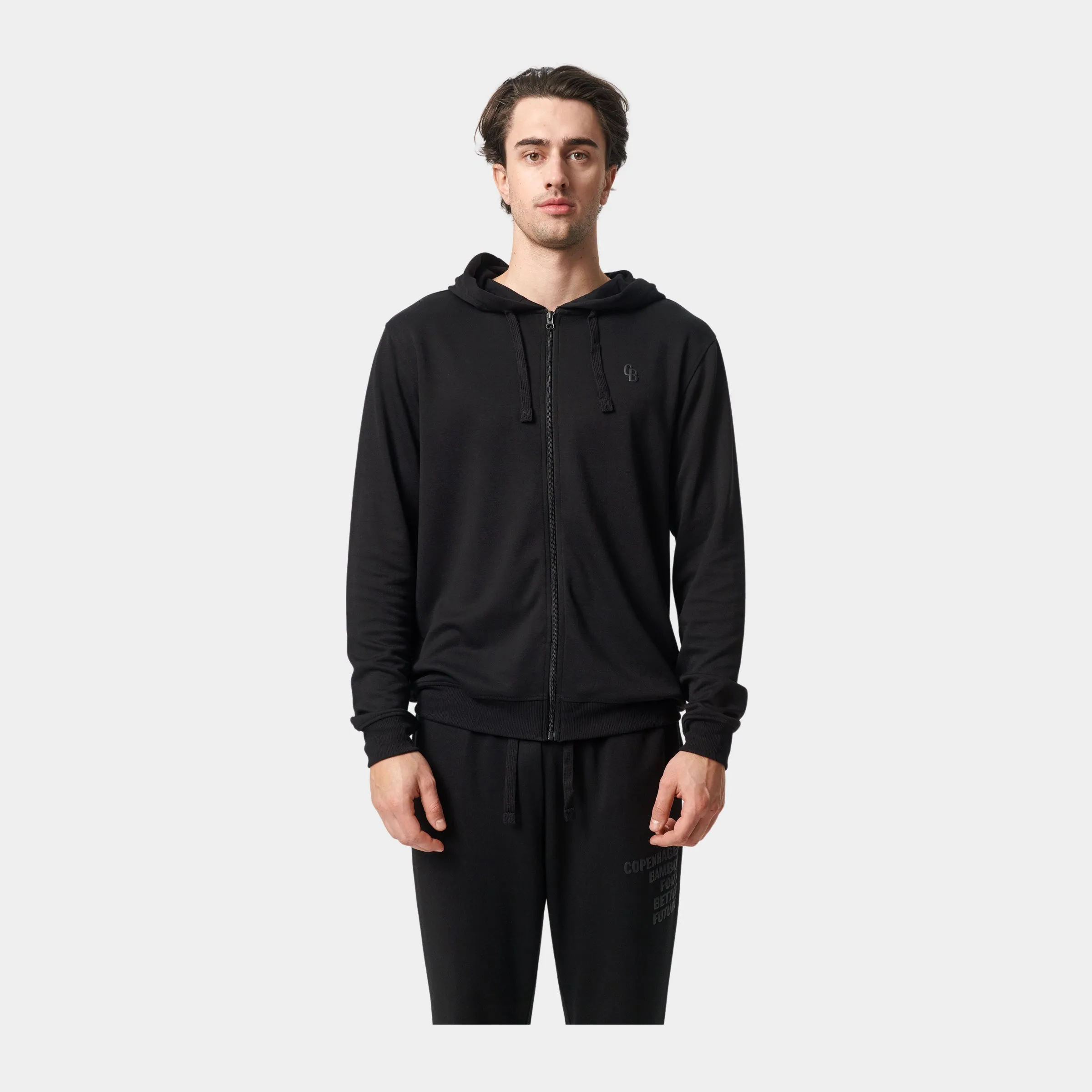 Sort bambus hoodie med lynlås